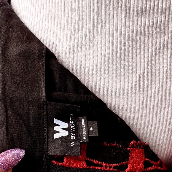 W Worth Black Red Midi Straight Skirt Size 4 Woven Striped Lined Pencil Retro - Picture 15 of 15